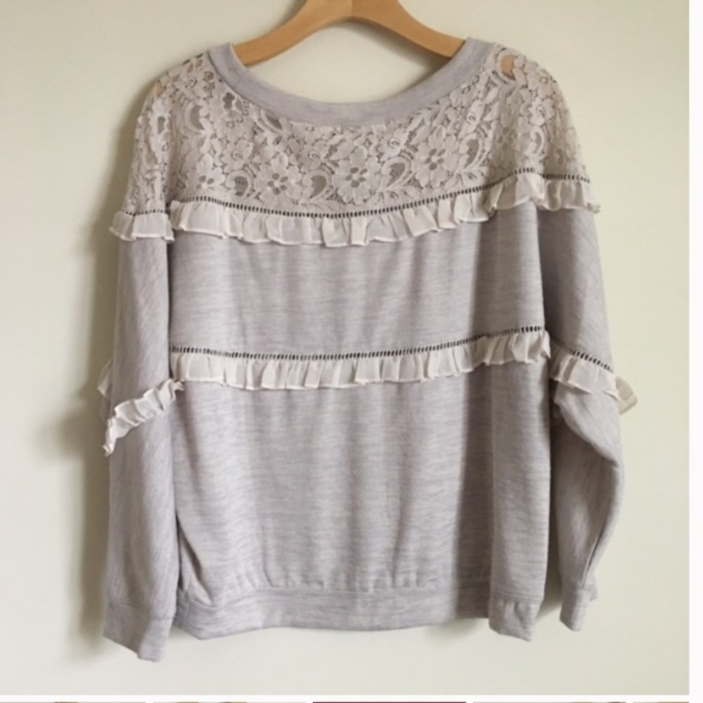 🌪 LOVE SAM GRAY Ruffled Off Shoulder Pullover 🌪 - Picture 7 of 8